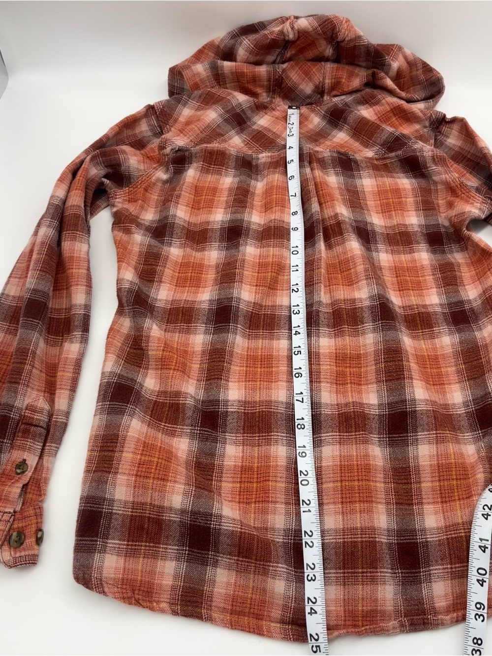 Carhartt Peach Plaid Flannel Button-Up Hoodie - Picture 6 of 6